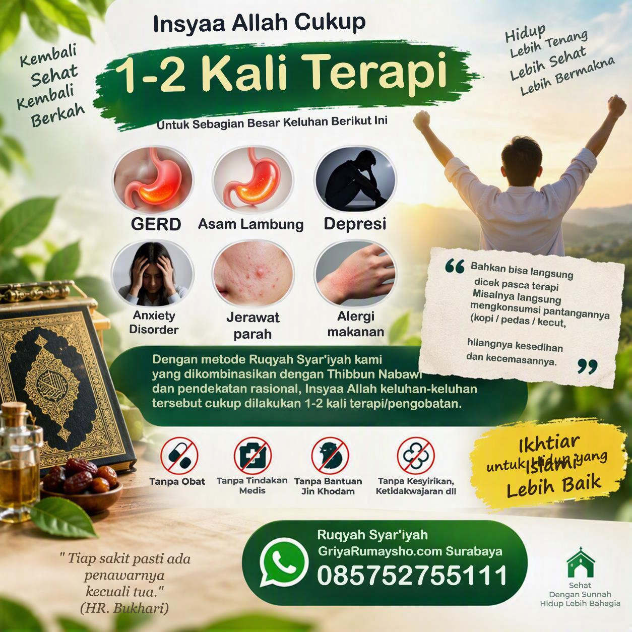 Insyaa Allah Hanya 1-2 kali Terapi: Gerd, Asam Lambung, Depresi, Anxiety Disorder, Jerawat Parah, Alergi
